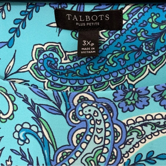 Talbots Effortless  Short Sleeve, Jewel Neck, Jersey Tie Paisley Shift Dress - Picture 3 of 8